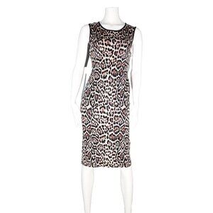 Pink Tartan Women's Large Brown Black Leopard Midi Sleeveless Stretch Knit Dress